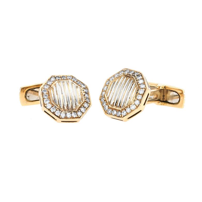 Boutons de manchette diamants 0.072 carat or jaune 11.92g Comme neuf -  reconditionné disponible sur Gemme Les Bijoux